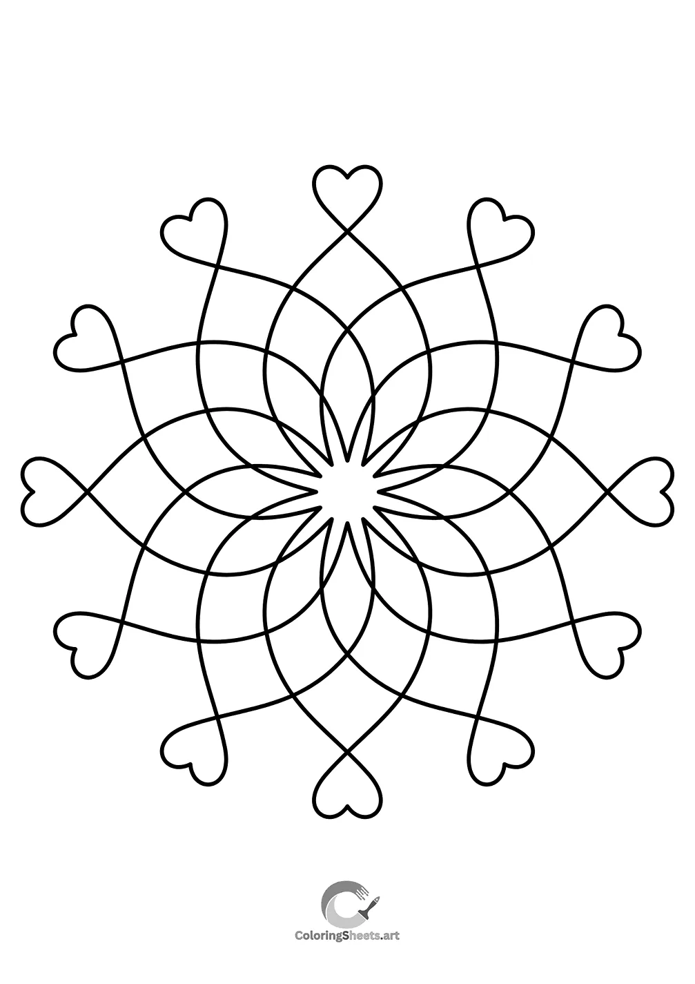 Elegant mandala with intertwining lines forming heart shapes.