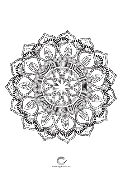 Classic mandala with leaf stripes and symmetrical design.