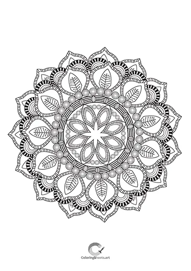 Classic mandala with leaf stripes and symmetrical design.