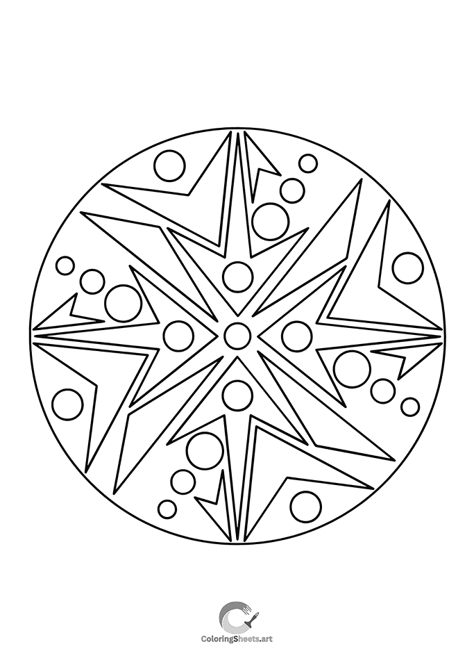 Sharp-edged star mandala surrounded by celebration-like circles.
