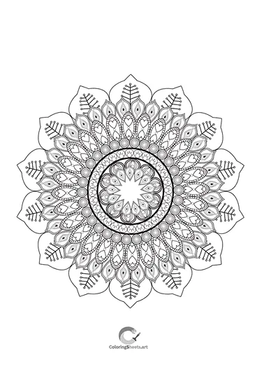Finely detailed mandala for focused, intricate coloring.