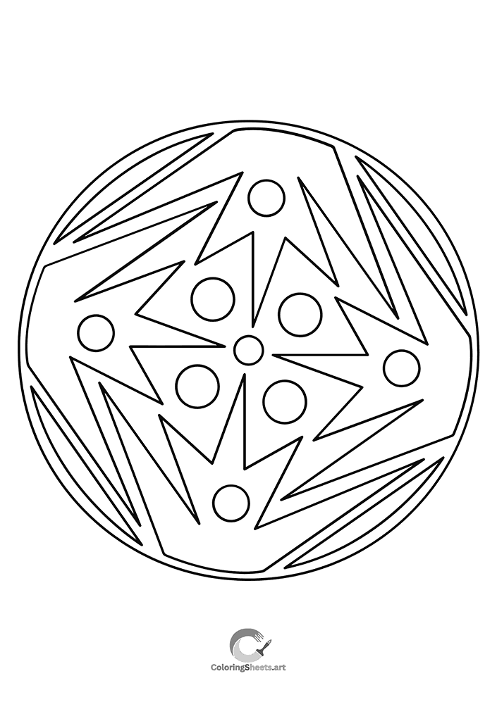 Bold mandala with jagged star center and angular energy.