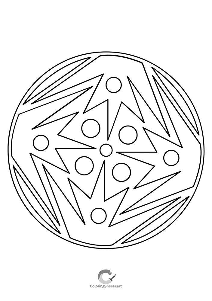 Bold mandala with jagged star center and angular energy.
