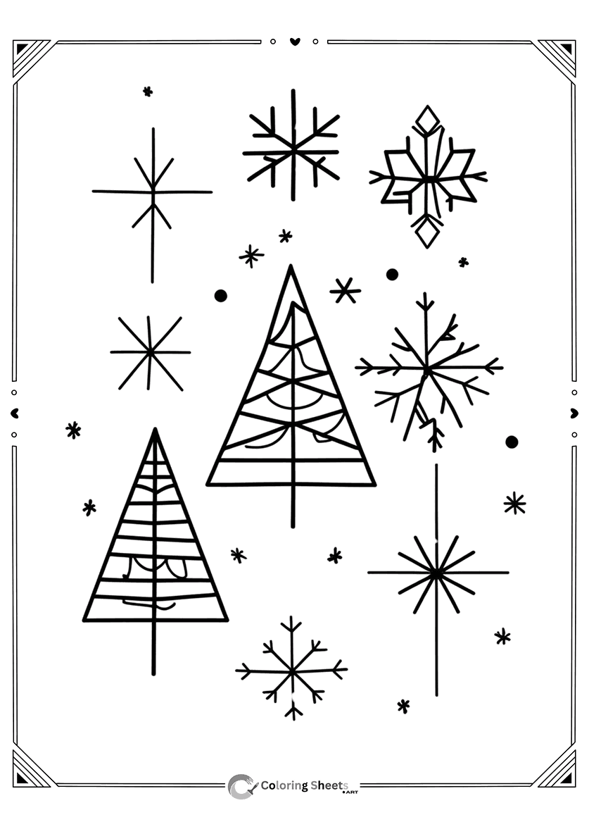 Retro-style Christmas trees with modern geometric design and snowflakes.