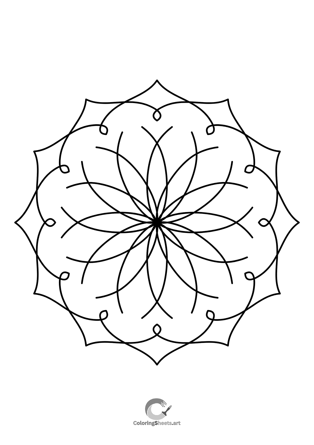 Minimalist mandala formed from smooth, curved lines, ideal for doodling.