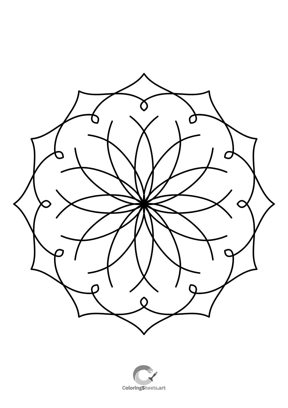 Minimalist mandala formed from smooth, curved lines, ideal for doodling.
