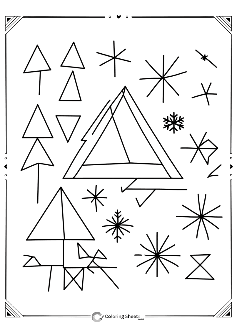 Playful Christmas tree and snowflake doodles in simple geometric style.