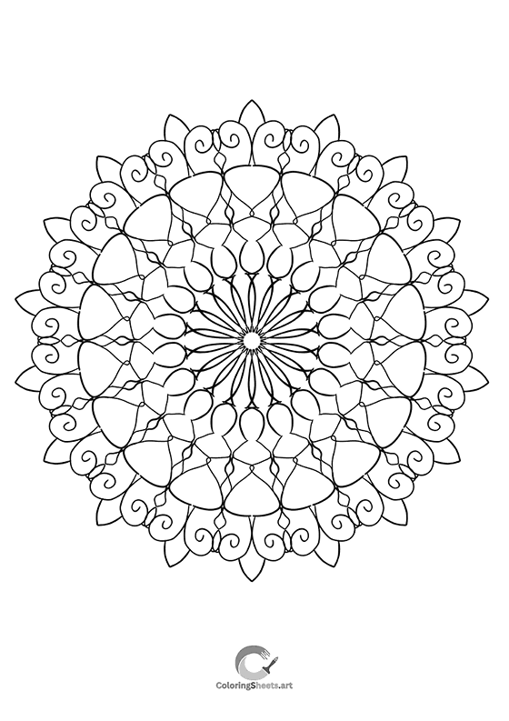 Delicate mandala with lace-like fine lines, ideal for detailed coloring.