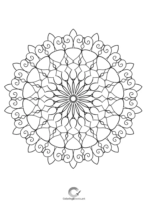Delicate mandala with lace-like fine lines, ideal for detailed coloring.