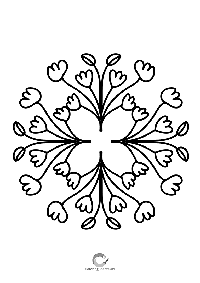 Full-Page Geometric Flower Coloring Page