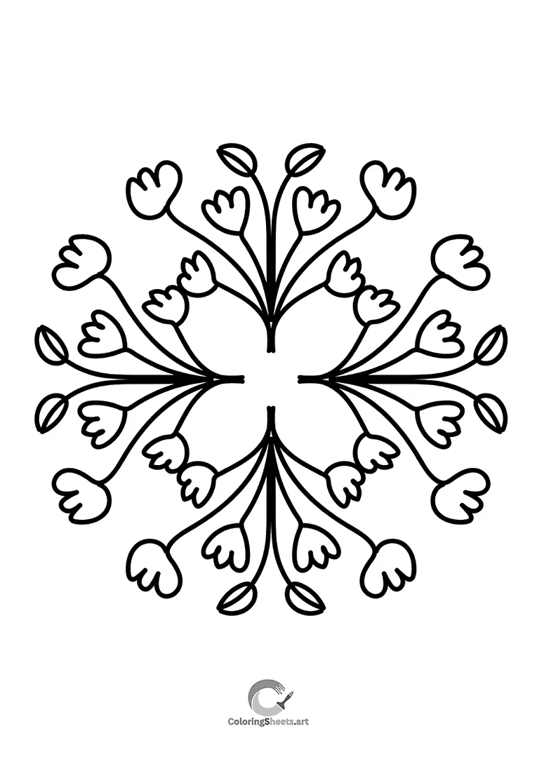 Full-Page Geometric Flower Coloring Page