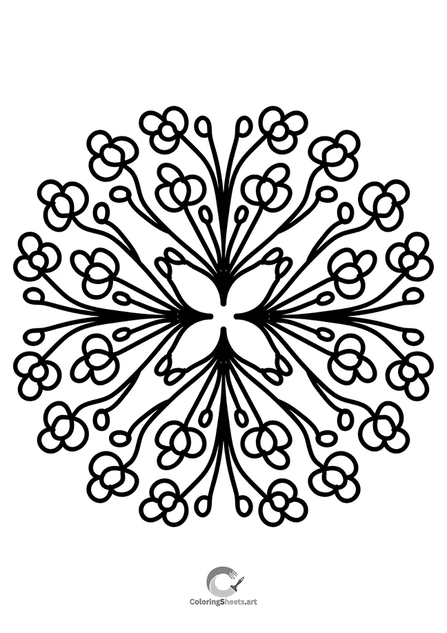 Brush Stroke Leaf Mandala Coloring Page
