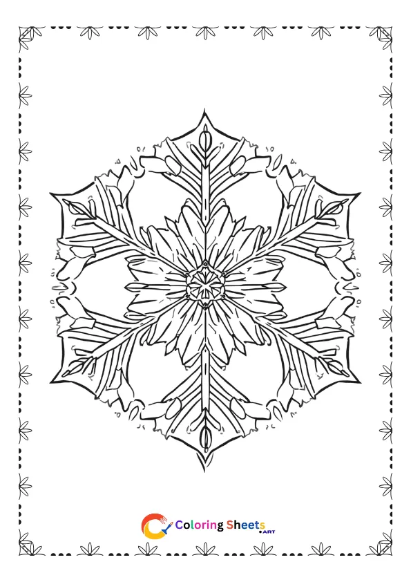 Snowflake mandala coloring page with geometric winter symmetry for relaxing printable coloring sheet