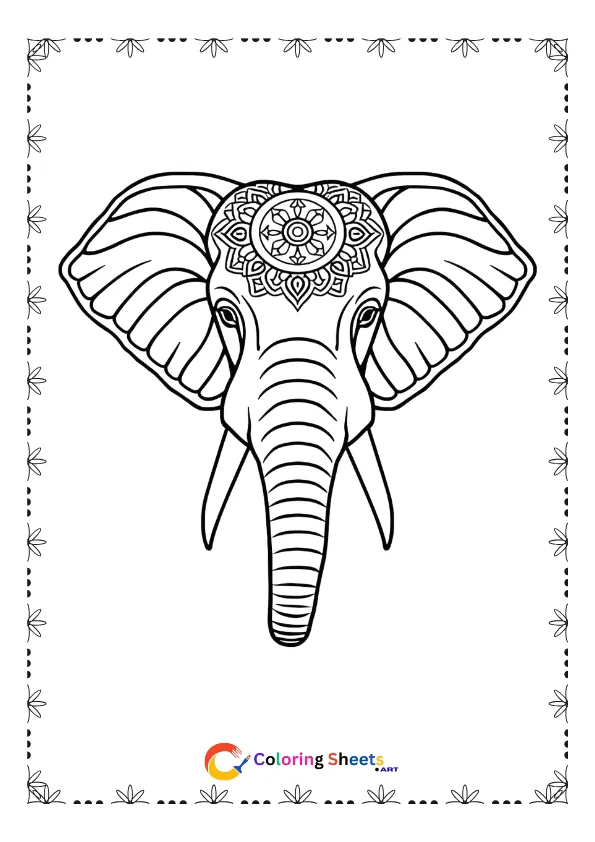 Elephant head mandala coloring page printable with detailed symmetrical patterns for calm and focused coloring time