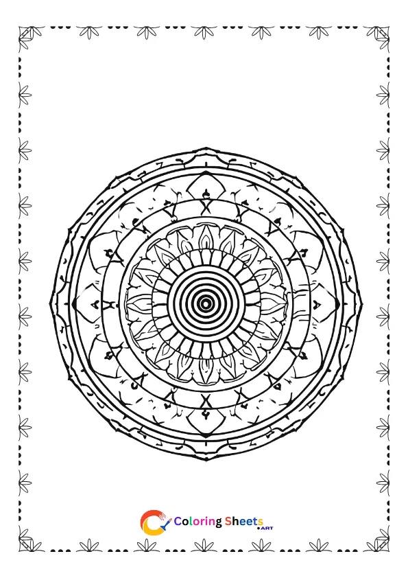 Spiral mandala coloring page with circular symmetry for relaxing printable art and mindful coloring practice