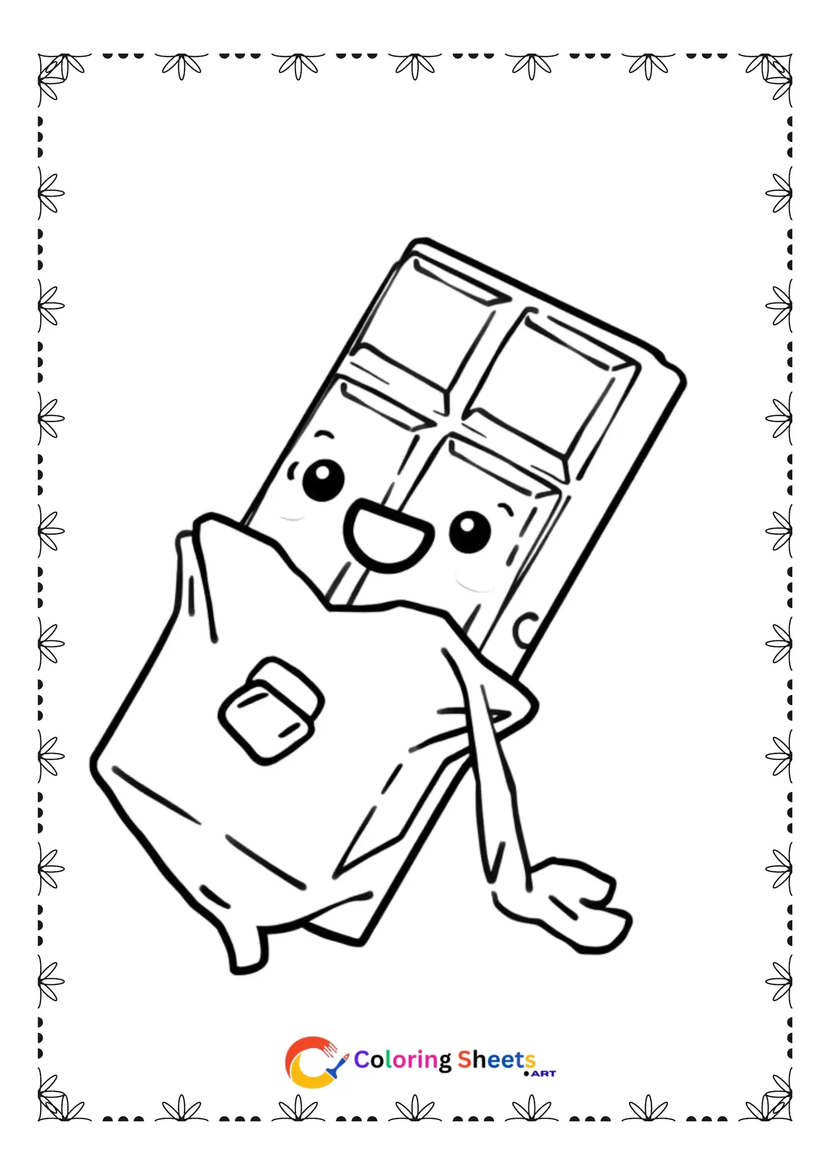 25+ Free Cute Kawaii Dessert Coloring Pages (Printable PDF) Kawaii chocolate bar partially unwrapped coloring page for kids