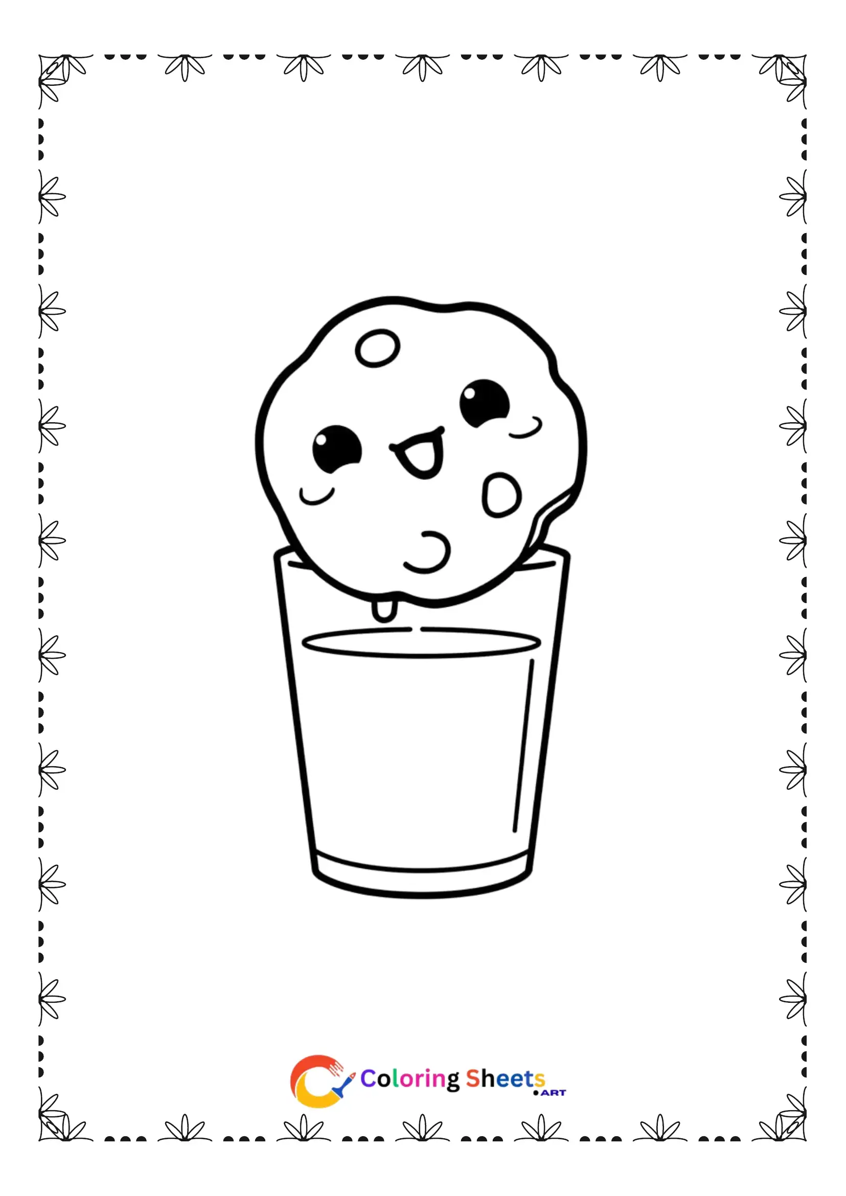 25+ Free Cute Kawaii Dessert Coloring Pages (Printable PDF) Cute kawaii cookie dipping into milk coloring page for kids