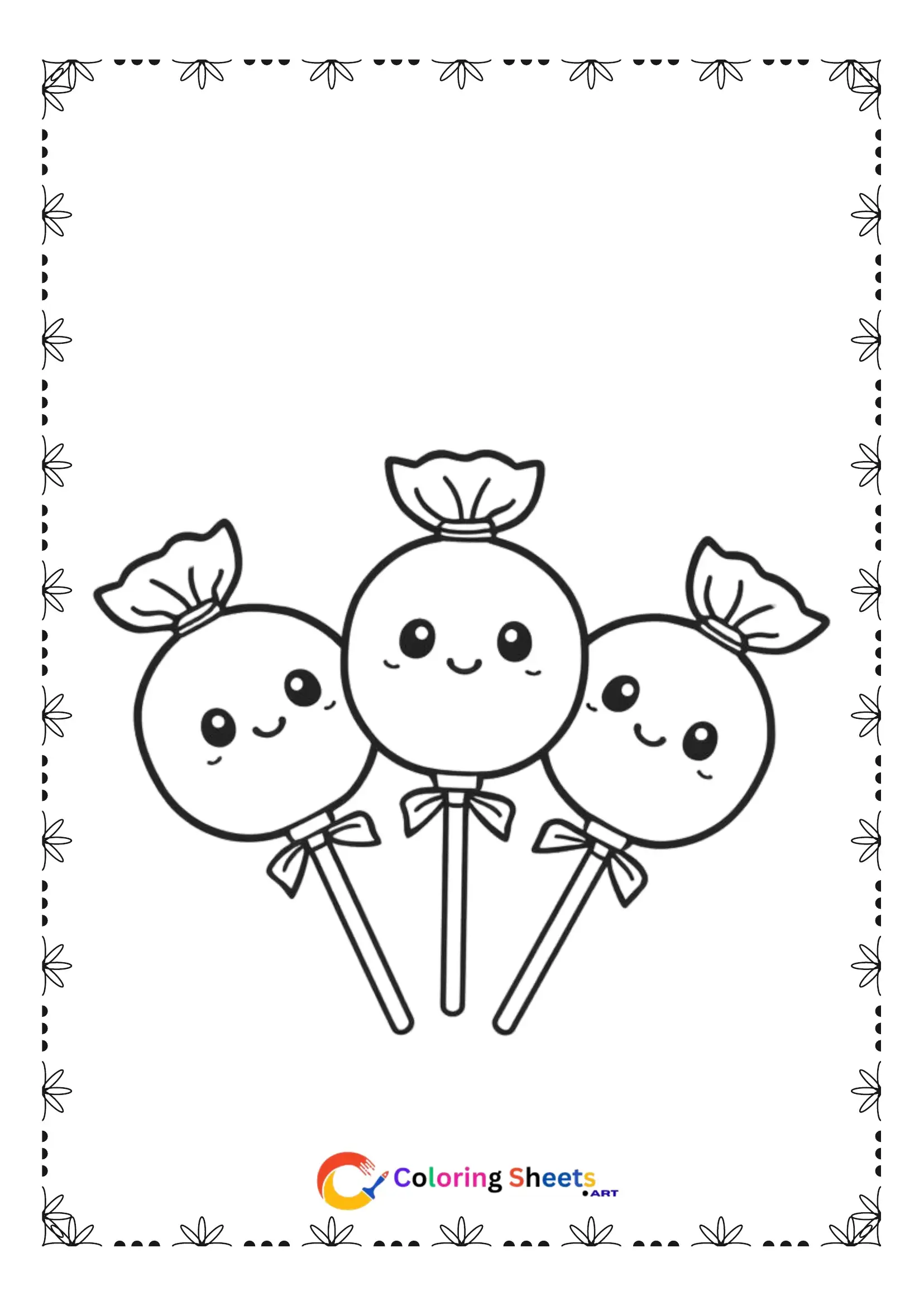 25+ Free Cute Kawaii Dessert Coloring Pages (Printable PDF) Three smiling kawaii wrapped hard candies coloring page printable