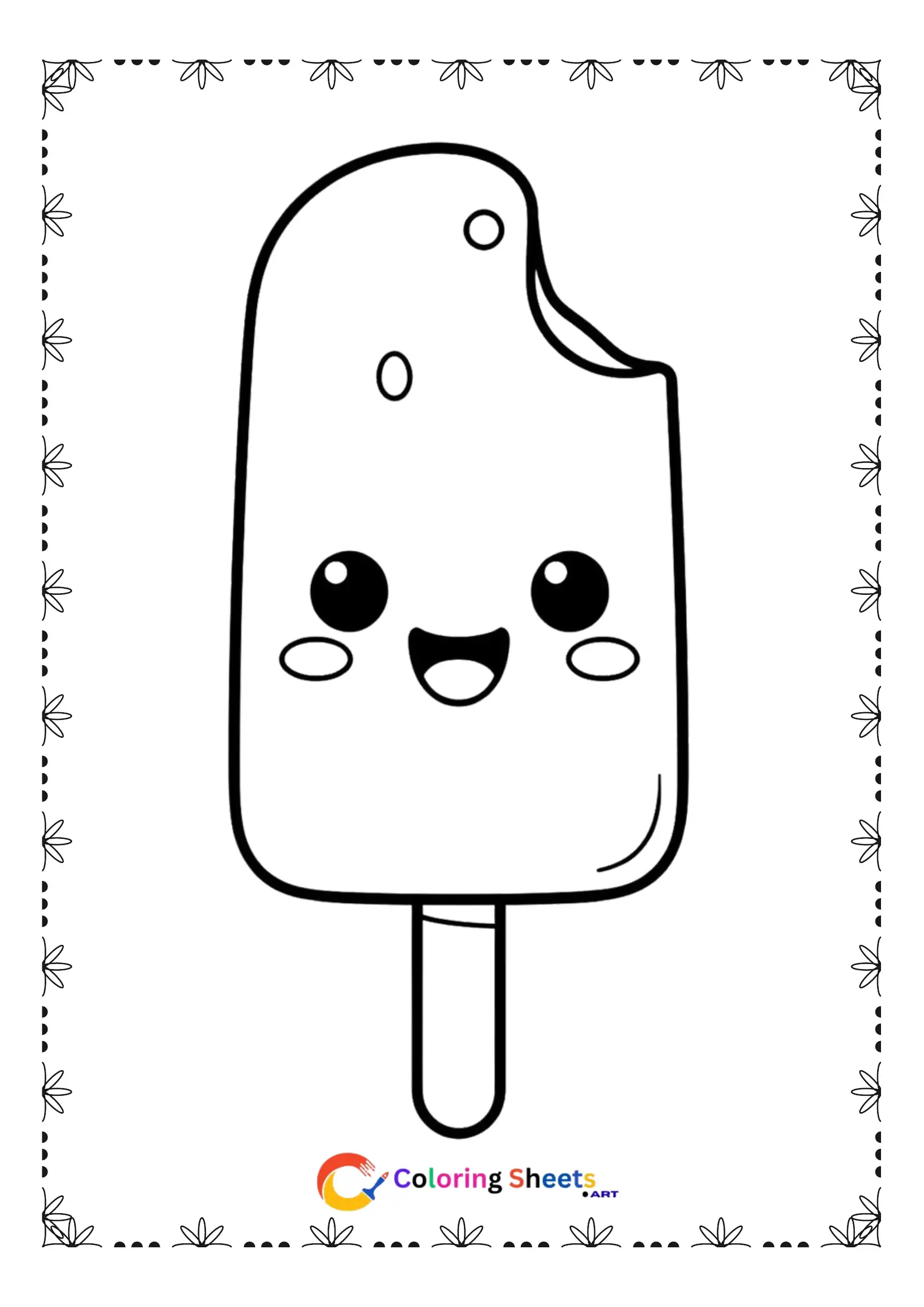 25+ Free Cute Kawaii Dessert Coloring Pages (Printable PDF) Happy kawaii popsicle with a bite taken out coloring page for kids