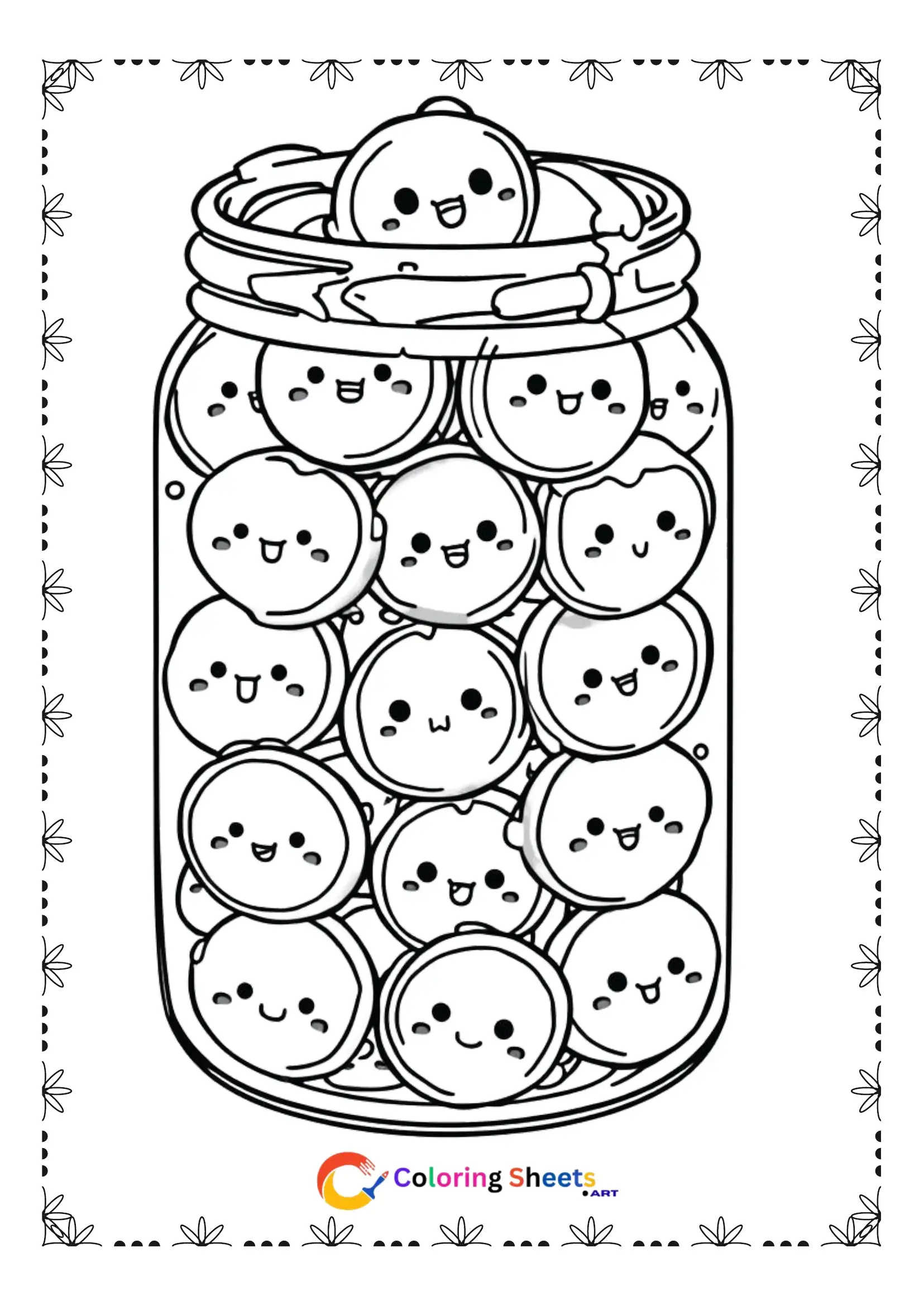 25+ Free Cute Kawaii Dessert Coloring Pages (Printable PDF) Cute kawaii cookie jar filled with smiling cookies coloring page