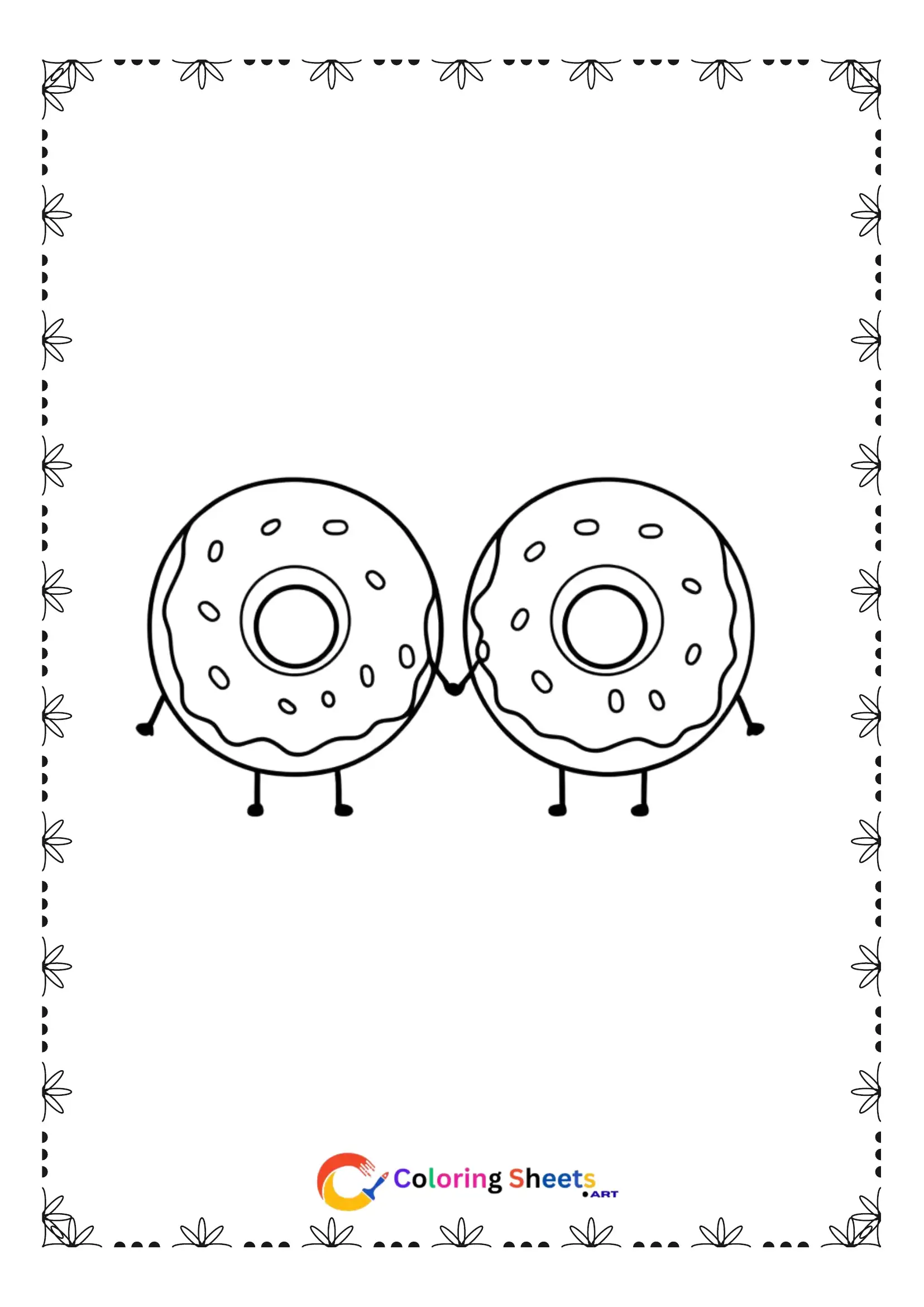 25+ Free Cute Kawaii Dessert Coloring Pages (Printable PDF) Two kawaii glazed donuts holding hands coloring page printable