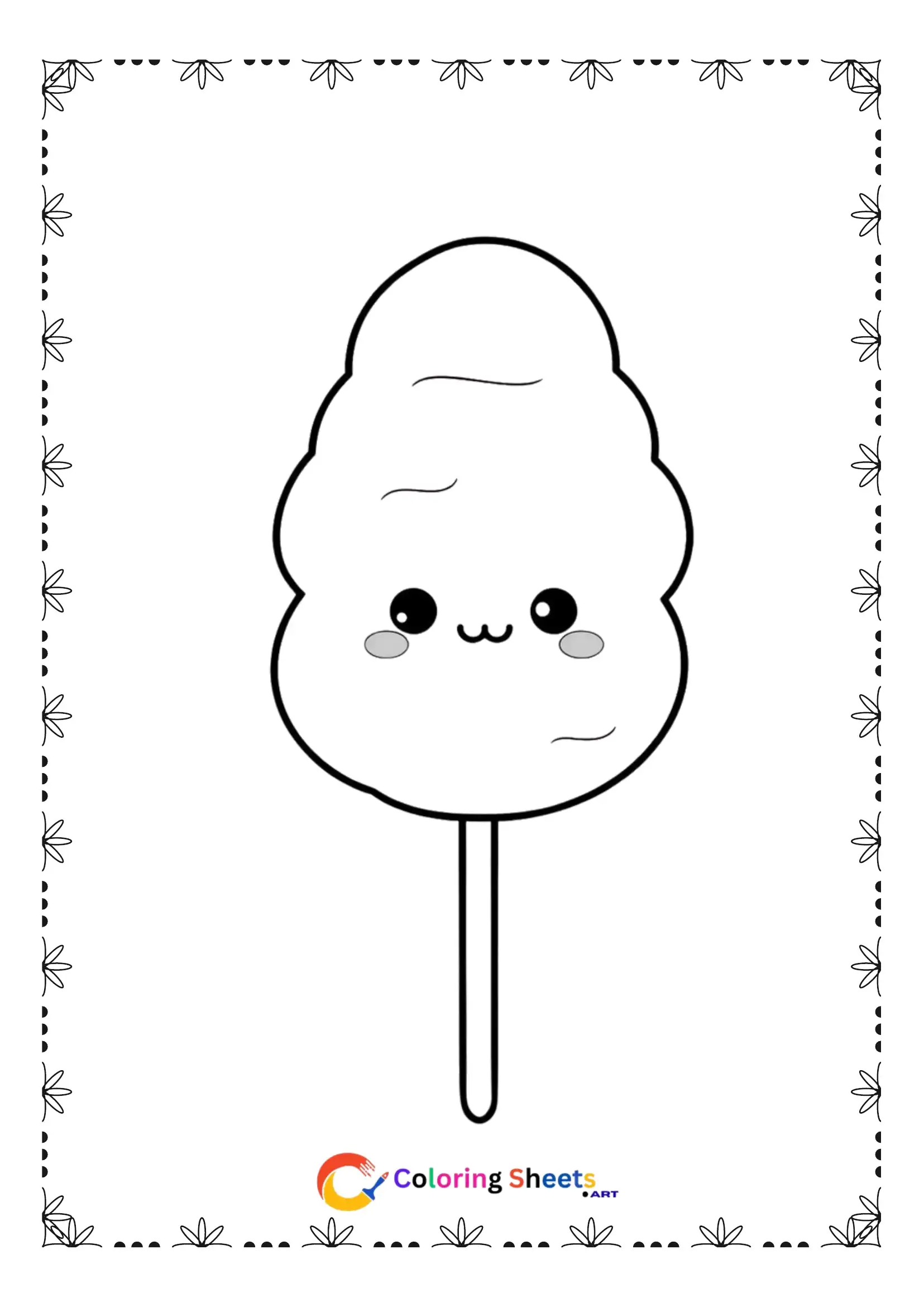 25+ Free Cute Kawaii Dessert Coloring Pages (Printable PDF) Cute kawaii cotton candy cloud on a stick coloring page