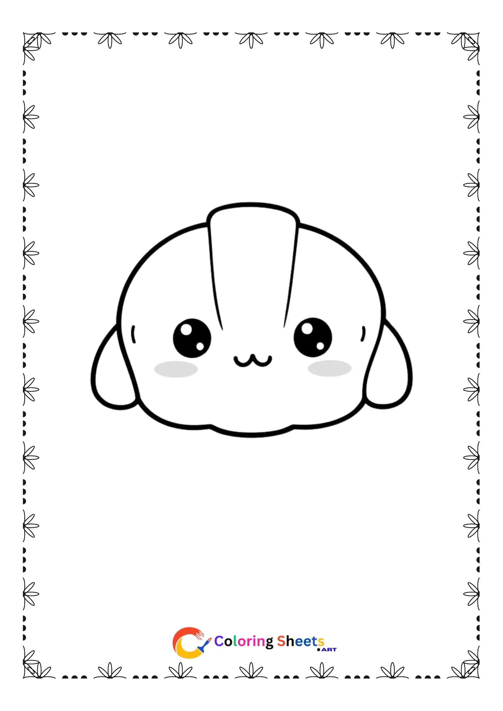 25+ Free Cute Kawaii Dessert Coloring Pages (Printable PDF) Adorable kawaii croissant with shy face coloring page for kids