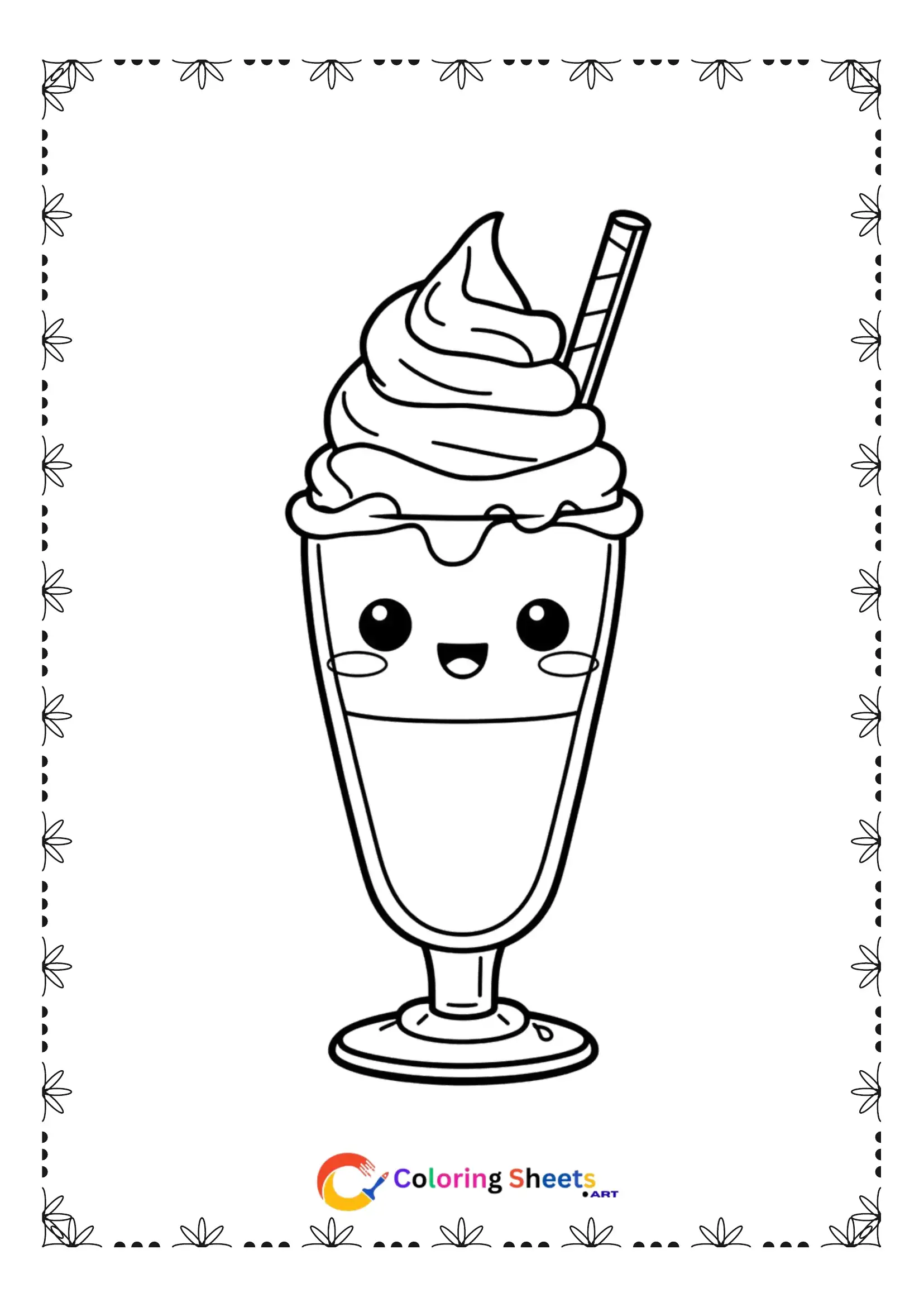 25+ Free Cute Kawaii Dessert Coloring Pages (Printable PDF) Kawaii ice cream sundae in tall glass coloring page for kids