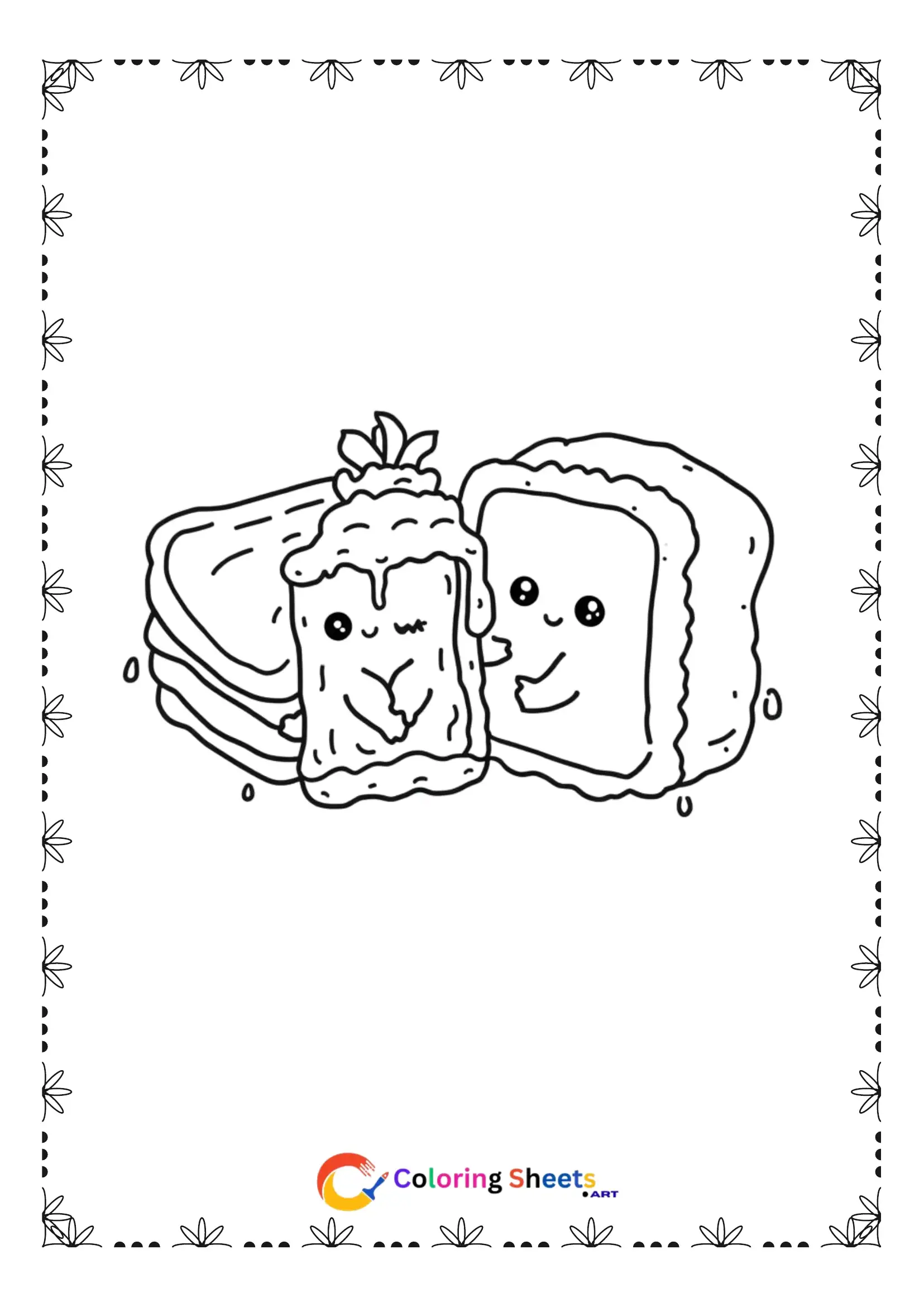 25+ Free Cute Kawaii Dessert Coloring Pages (Printable PDF) Two kawaii ice cream sandwiches hugging coloring page for kids