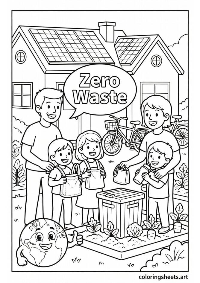 Zero-Waste-Lifestyle-Scene-Earth-day-coloring-page
