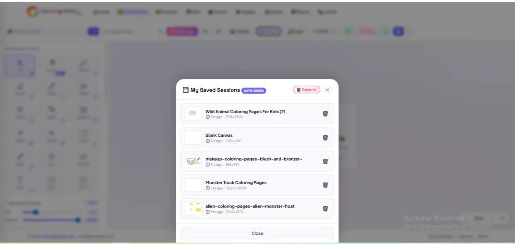 color online tool saves your progress automatically, every few seconds