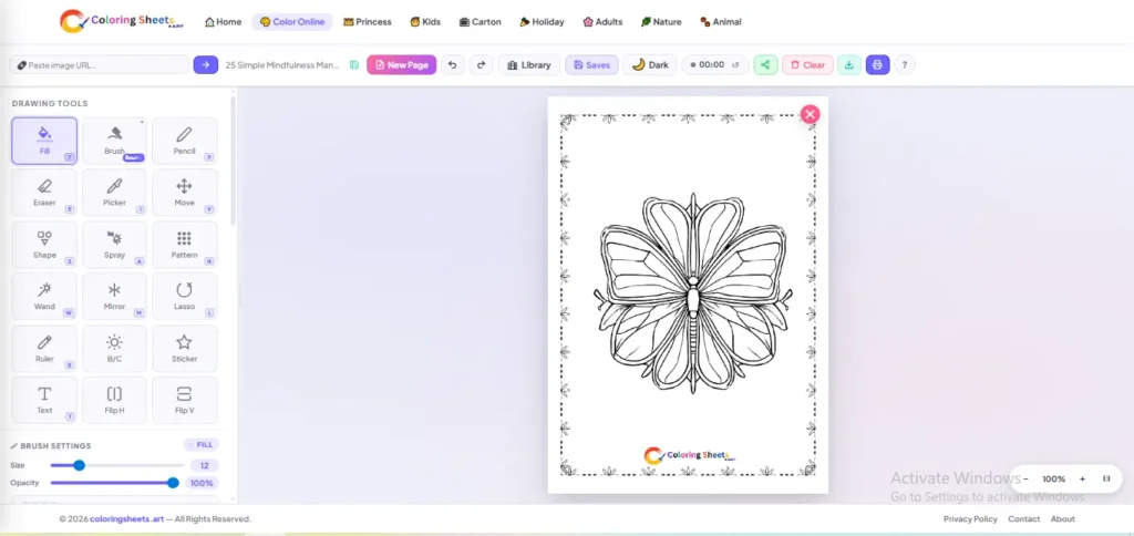 your coloring page is open, you are inside the studio coloringsheets.art