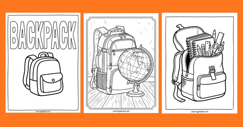 Backpack Coloring Pages Printable PDF Kids and adults