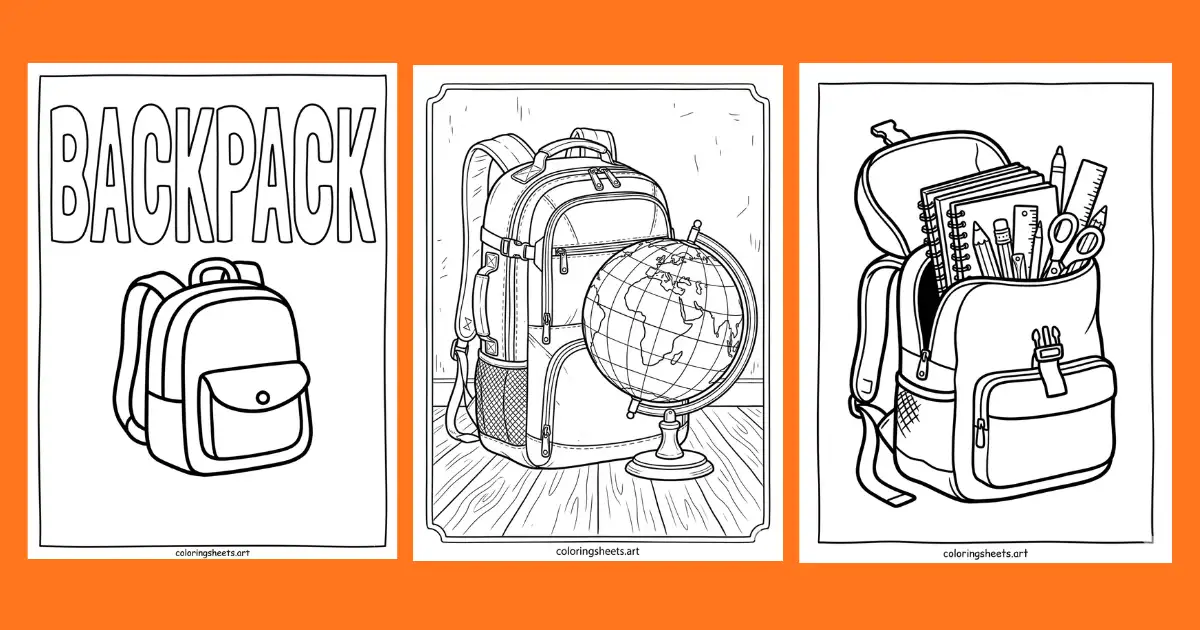 Backpack Coloring Pages Printable PDF Kids and adults