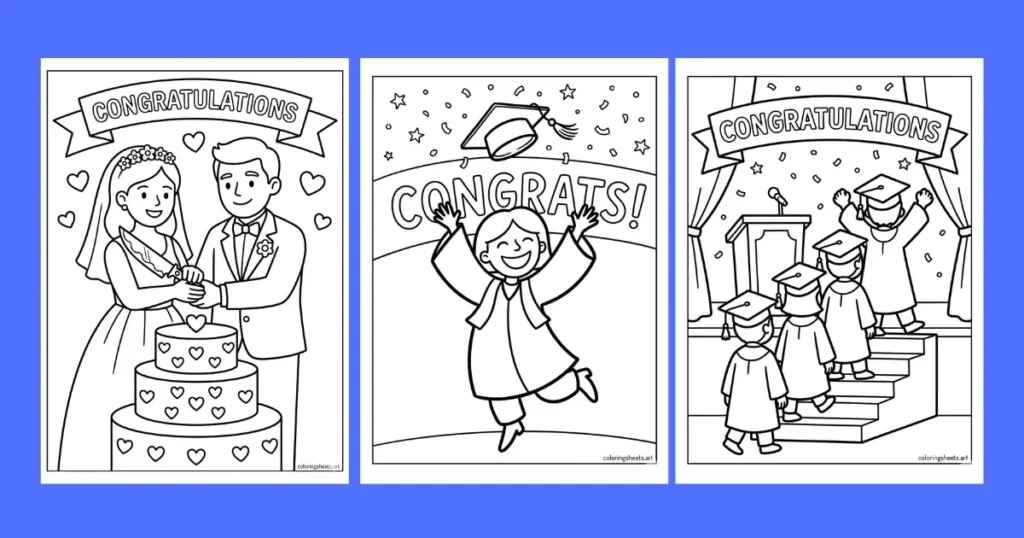 Congratulations Coloring Pages kids and adultds Print or PDF