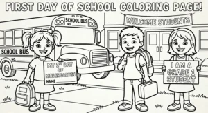First Day of School Coloring Pages printable pdf for kids and grade 1
