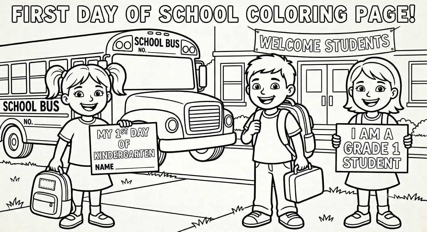 First Day of School Coloring Pages printable pdf for kids and grade 1