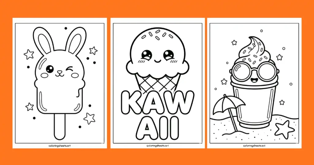 Free Kawaii Ice Cream Coloring Pages Printable PDF Sheets