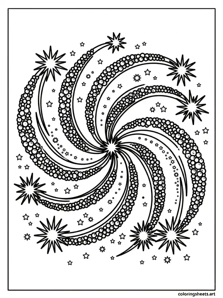 Galaxy spiral swirl fireworks coloring page printable pdf free