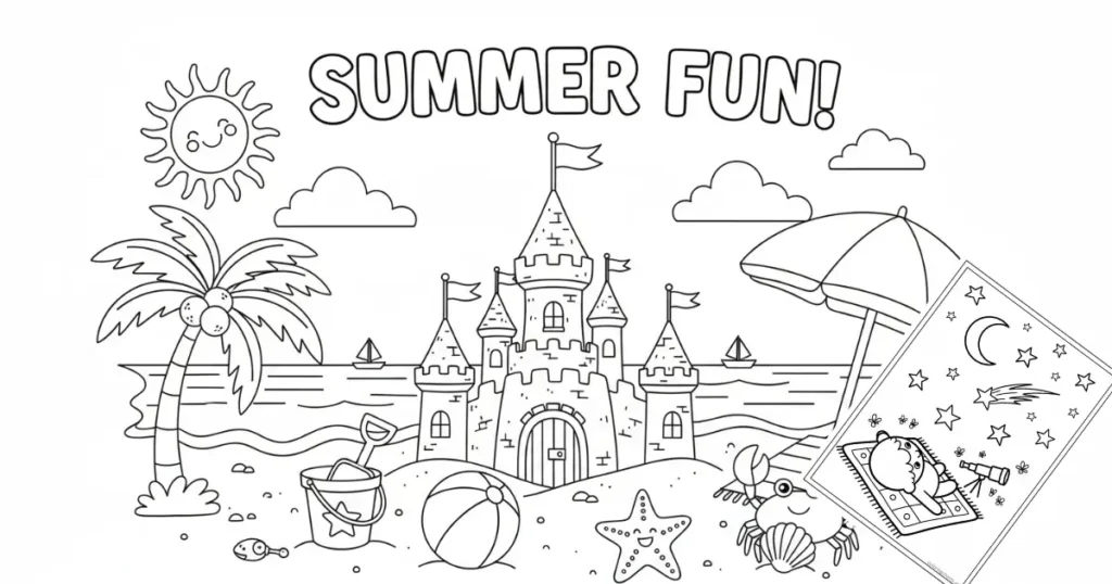 Summer Fun Coloring Pages Free Printable pdf for kids and Adults