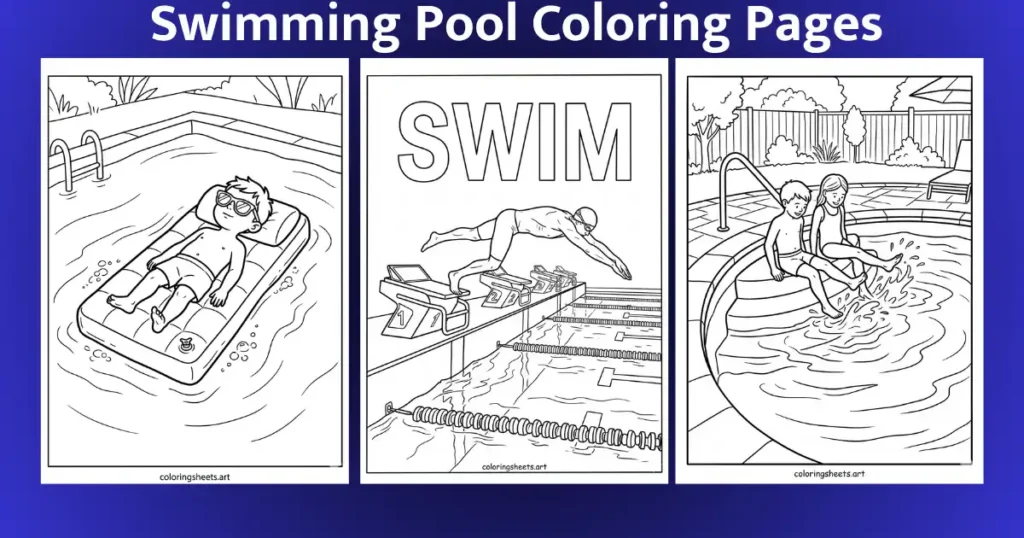 Free Swimming Pool Coloring Pages for Kids and Adults printable pdf