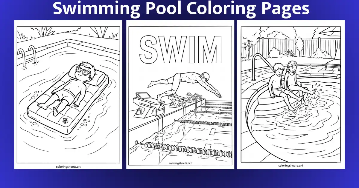 Free Swimming Pool Coloring Pages for Kids and Adults printable pdf
