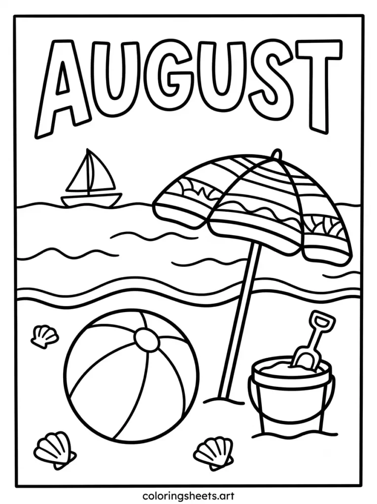 National Beach Day in August coloring page for kids free printable