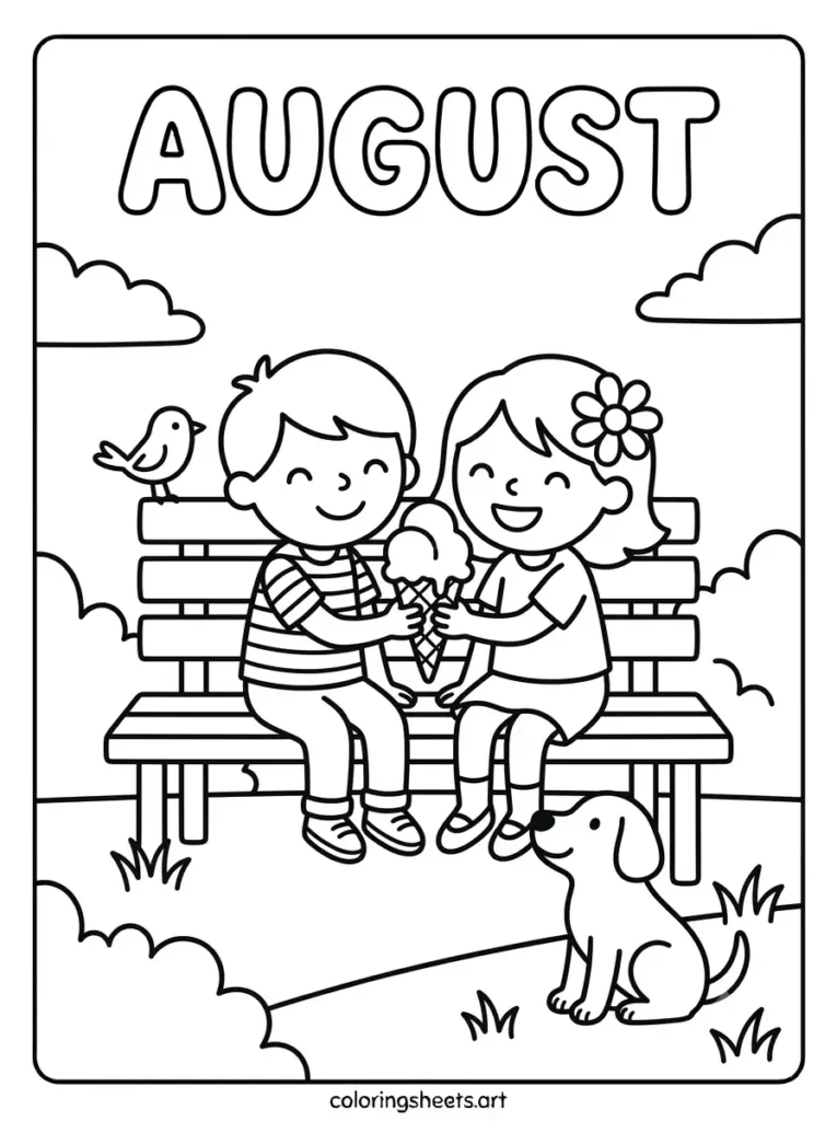 Friendship Day in August coloring page for kids with friends