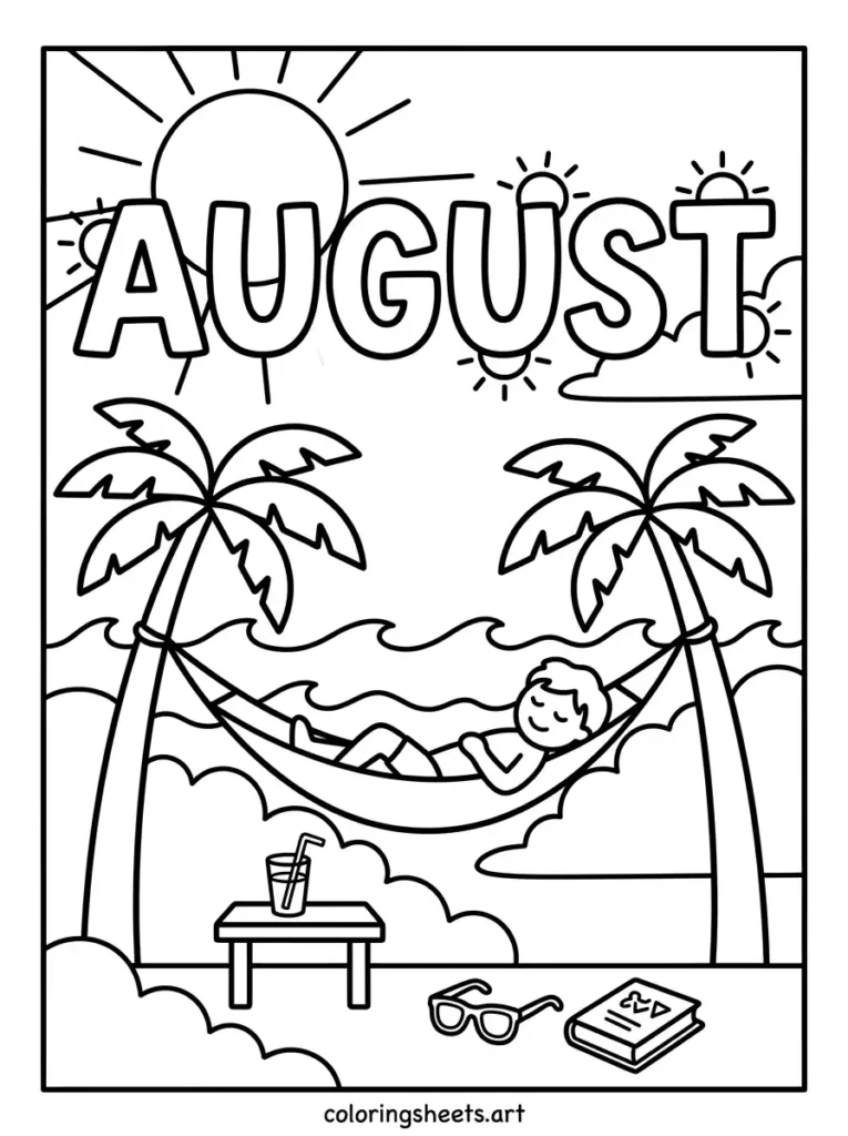 National Relaxation Day hammock in August coloring page for adults