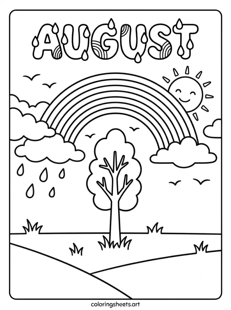 Summer storm rainbow in August coloring page for toddlers simple