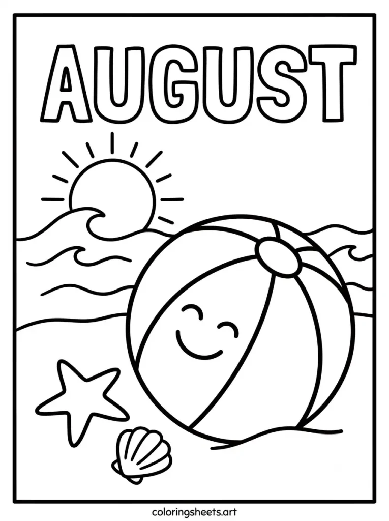 Beach ball fun in August coloring sheet for toddlers simple