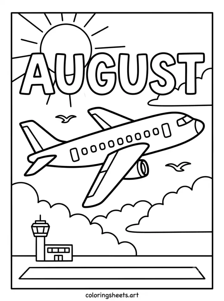 National Aviation Day airplane in August coloring sheet for kids