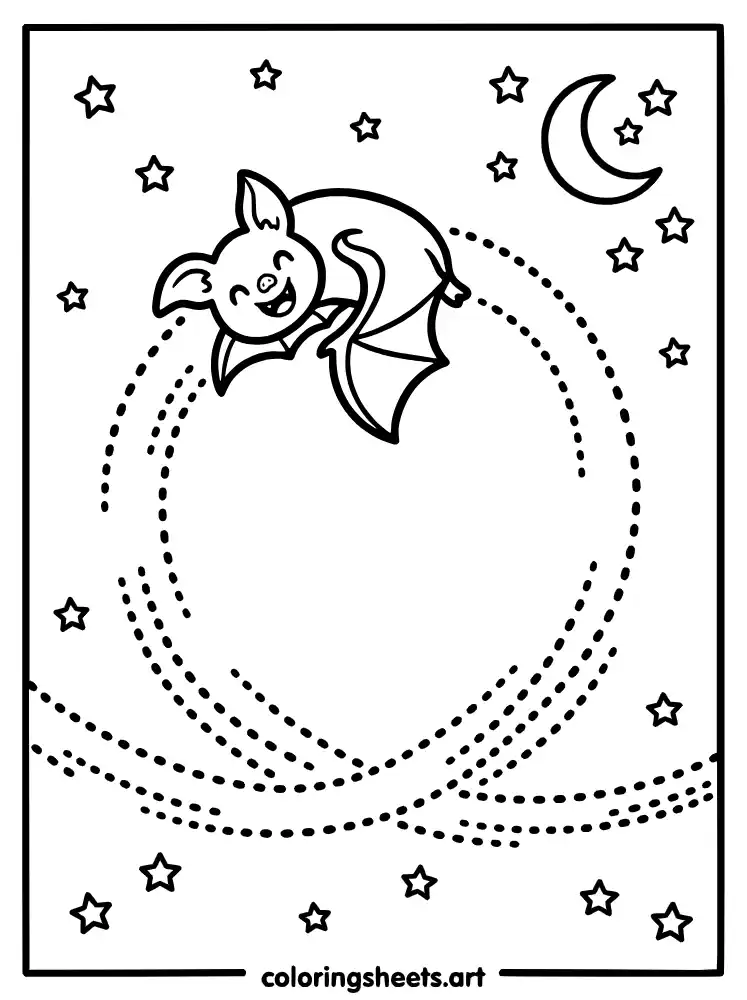 Bat doing loop in air coloring page for kids free printable