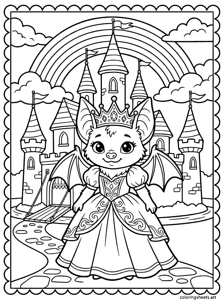 Bat princess in castle coloring page for kids free printable